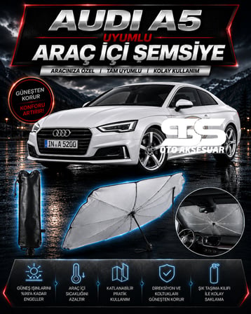 Audi A5 Araç Ön Cam Güneşliği Katlanabilir Şemsiye Oto Güneşlik UV Korumalı Gölgelik Araba Oto Şemsiyesi
