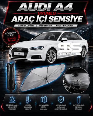 Audi A4 Araç Ön Cam Güneşliği Katlanabilir Şemsiye Oto Güneşlik UV Korumalı Gölgelik Araba Oto Şemsiyesi
