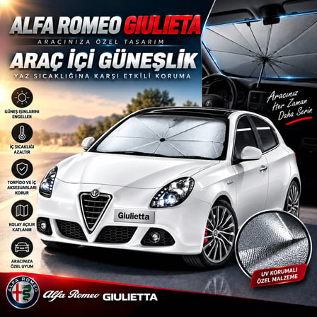 Alfa Romeo Giulietta Araç Ön Cam Güneşliği Katlanabilir Şemsiye Oto Güneşlik UV Korumalı Gölgelik Araba Oto Şemsiyesi