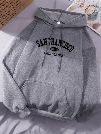 Sanfrancisco Est.1776 Kaliforniya Mektup Baskı Kadın Kapüşonlular Hip Hop Gevşek Hoody Kapşon