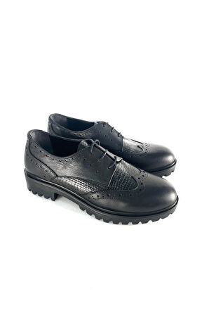 DERİ KADIN LOAFER SİYAH DERİ-SİYAH CROCO