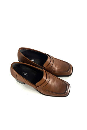 HAKİKİ DERİ KADIN TOPUKLU LOAFER TABA DERİ