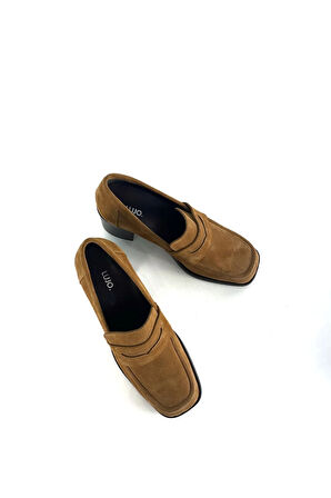 HAKİKİ DERİ KADIN TOPUKLU LOAFER TABA SÜET