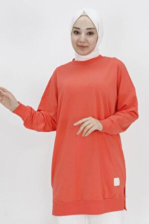 Puane Iki Iplik Kumaş Basic Tunik Sweatshirt