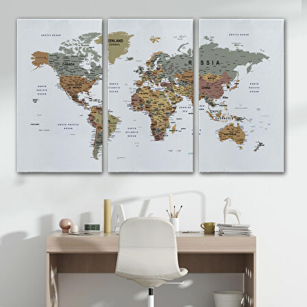 Harita Sepeti Dünya Haritası Dekoratif Kanvas Tablo Son Derece Detaylı ve Eğitici 1598