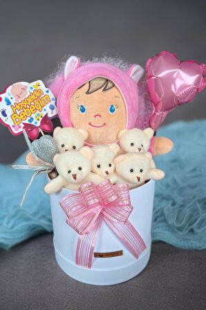 Özel Kutuda Uyku Arkadaşı Bebeto Peluş Bebeği ile Yeni Doğan Hediye Seti- Babyshower, Yenidoğan Hediyesi