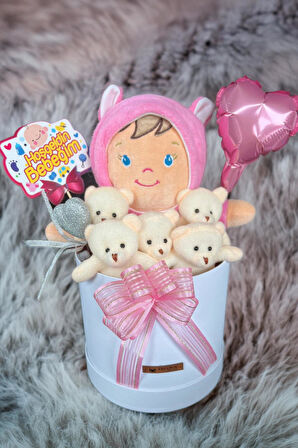Özel Kutuda Uyku Arkadaşı Bebeto Peluş Bebeği ile Yeni Doğan Hediye Seti- Babyshower, Yenidoğan Hediyesi