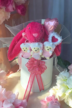 Led Işıklı Özel Kutuda Uyku Arkadaşı Bunny Peluş Tavşan ile Yeni Doğan Hediye Seti- Babyshower, Yenidoğan Hediyesi