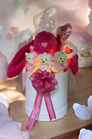 Led Işıklı Özel Kutuda Uyku Arkadaşı Bunny Peluş Tavşan ile Yeni Doğan Hediye Seti- Babyshower, Yenidoğan Hediyesi