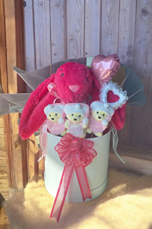 Led Işıklı Özel Kutuda Uyku Arkadaşı Bunny Peluş Tavşan ile Yeni Doğan Hediye Seti- Babyshower, Yenidoğan Hediyesi