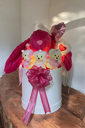 Led Işıklı Özel Kutuda Uyku Arkadaşı Bunny Peluş Tavşan ile Yeni Doğan Hediye Seti- Babyshower, Yenidoğan Hediyesi