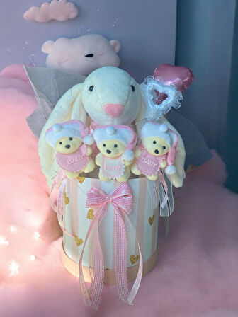 Led Işıklı Özel Kutuda Uyku Arkadaşı Bunny Peluş Tavşan ile Yeni Doğan Hediye Seti- Babyshower ,Yenidoğan Hediyesi