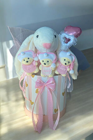 Led Işıklı Özel Kutuda Uyku Arkadaşı Bunny Peluş Tavşan ile Yeni Doğan Hediye Seti- Babyshower ,Yenidoğan Hediyesi