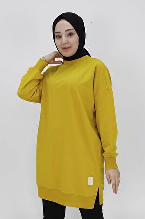 Puane Iki Iplik Kumaş Basic Tunik Sweatshirt