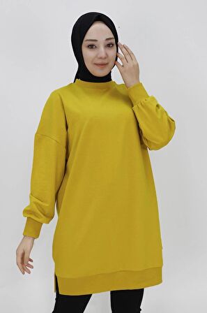 Puane Iki Iplik Kumaş Basic Tunik Sweatshirt