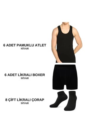 Erkek İç Giyim paketi 6 ad. Atlet 6 Ad. Boxer 8 Çift Çorap