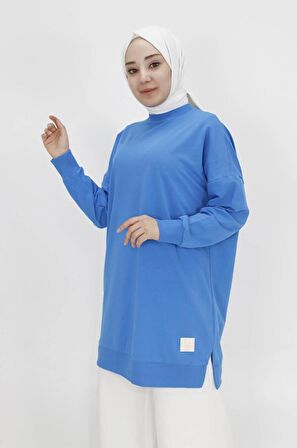 Puane Iki Iplik Kumaş Basic Tunik Sweatshirt