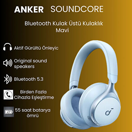 Anker SoundCore Space One ANC Mavi Kulak Üstü Bluetooth Kulaklık