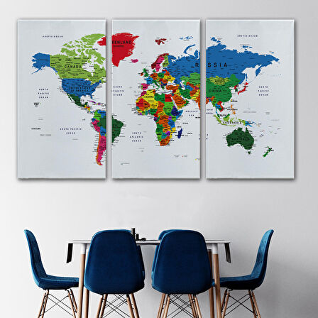 Harita Sepeti Dünya Haritası Dekoratif Kanvas Tablo Son Derece Detaylı ve Eğitici 1599