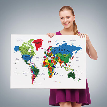 Harita Sepeti Dünya Haritası Dekoratif Kanvas Tablo Son Derece Detaylı ve Eğitici 1599