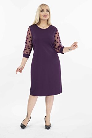 Puanlı Flok Kol Büyük Beden Elbise 15B-2037
