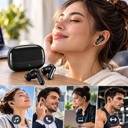 Siyah Mikrofonlu ENC Özellikli Bluetooth Kulaklık  Bluetooth Kulaklık Şarj Kutulu Androıd & İos Uyumlu (Handsfree telefon görüşmesi+Dokunmatik kontrol+Dahili mikrofon+ENC  gürültü azaltma teknolojisi)