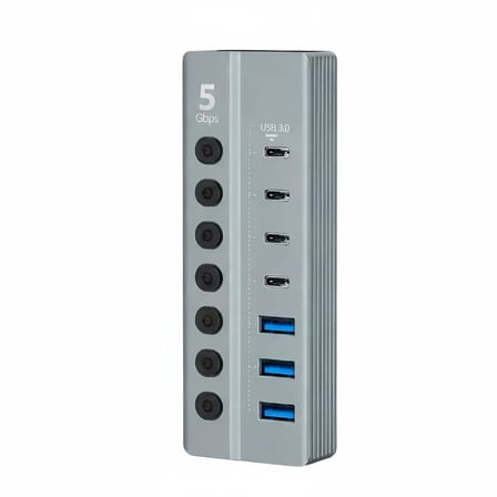 Laptop Bilgisayar için çoklu USB girişi Çoğaltıcı Adaptörlü Güç Destekli USB Anahtarlı çoğaltıcı(7 port+Geniş Uyumluluk+Tak ve Çalıştır+Çoklu Koruma+Alüminyum Gövde+Hibrit Tasarım + 5 Gbps Yüksek Hız)