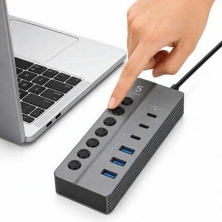 Laptop Bilgisayar için çoklu USB girişi Çoğaltıcı Adaptörlü Güç Destekli USB Anahtarlı çoğaltıcı(7 port+Geniş Uyumluluk+Tak ve Çalıştır+Çoklu Koruma+Alüminyum Gövde+Hibrit Tasarım + 5 Gbps Yüksek Hız)