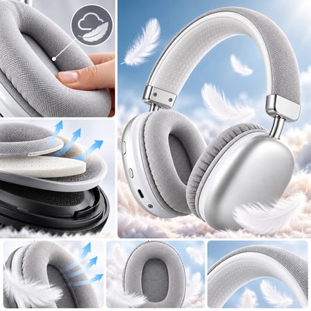 Gümüş Renk Kulak Üstü Kablosuz Kulaklık iPhone Uyumlu Mikrofonlu Hi-Fi Ses Güçlü Bass (Superior Bass + Hi-Fi Kaliteli Ses + Dahili mikrafon + Uzun süreli Kullanım + Yumuşak Kulak Petleri)