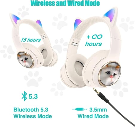 Kafa Üstü Beyaz iphone samsung uyumlu Kedi Desenli kablosuz kulak üstü bluetooth kulaklık