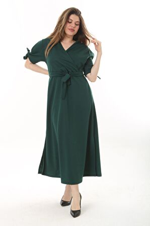 Büyük Beden Uzun Yırtmaçlı Kruvaze Yaka Elbise 15D-2504