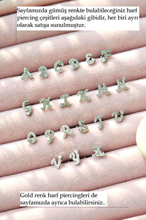 R Harfi Piercing Gümüş Renkli Harf Piercing R