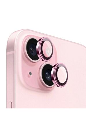 iPhone 15 Plus Hd Lens Koruyucu Pembe  Çerçeveli