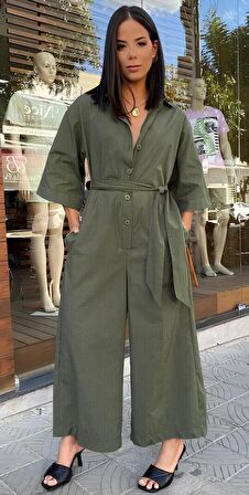 Barbora Keten Günlük Tulum Elbise Ln22haki