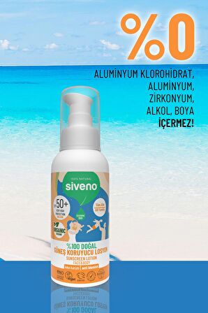 Siveno %100 Doğal ve Organik Tamanu Yağlı Güneş Losyonu Mineral Filtreli Tüm Aile İçin SPF 50+ 100 ml