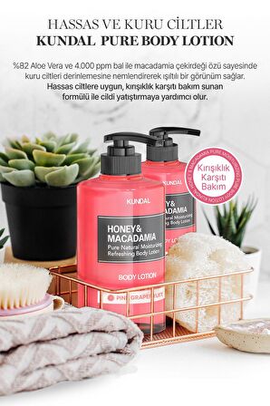Nemlendirici ve Besleyici Vücut Losyonu Kundal Honey&Macadamia Pure Body Lotion500ml(PinkGrapefruit)