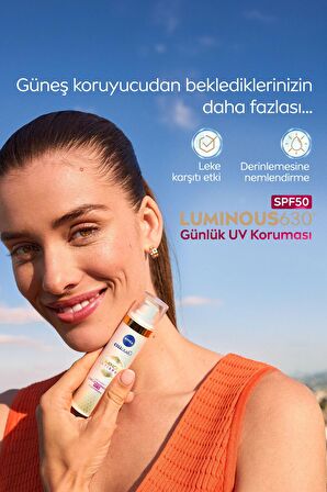 Nivea Luminous630 Güneş Korumalı Leke Karşıtı Gündüz Yüz Kremi 40ml, SPF50, Hyaluronik Asit, E Vitamini