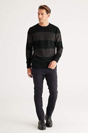 Erkek Siyah-Antrasit Standart Fit Normal Kesim Bisiklet Yaka Triko Kazak