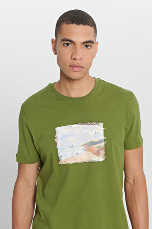 Standart Fit Normal Kesim %100 Pamuk Baskılı Bisiklet Yaka Tişört