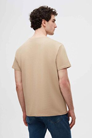 Ds Damat Slim Fit Bej Bisiklet Yaka %100 Pamuklu Nefes Alabilen T-Shirt