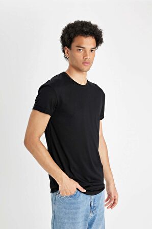 DeFacto Long Muscle Fit Bisiklet Yaka Basic Düz Kısa Kollu Siyah Tişört N2104AZ24AUBK81