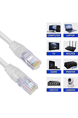 15 Metrelik Cat6 Lan Fabrikasyon Internet Data Kablosu(Ethernet Modem RJ45 Uçlu Jacklı Network Adsl)