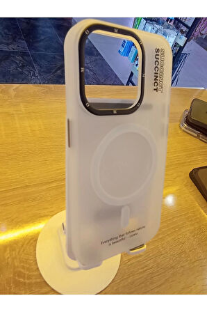 İPhone 15 Pro Uyumlu Premium MagSafe Beyaz Mat Kılıf