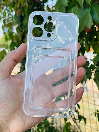 Apple iPhone 15 Pro Max Kılıf Şeffaf Kartlıklı Silikon Azn-SetraKart