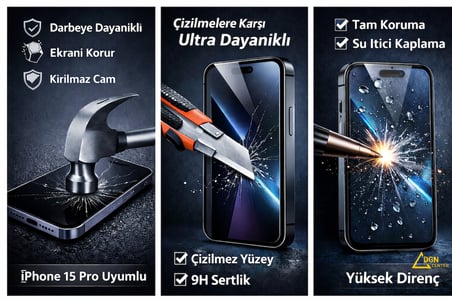 İphone 15 Pro Uyumlu Kırılmaz Ekran Koruyucu
