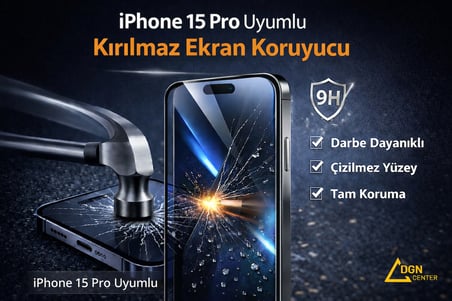 İphone 15 Pro Uyumlu Kırılmaz Ekran Koruyucu