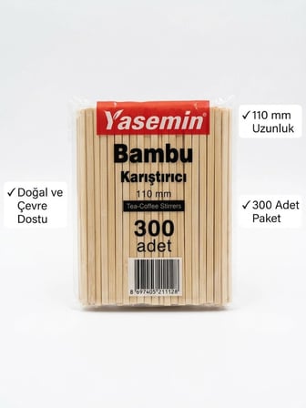 Yasemin 110mm Bambu Karıştırıcı 3'lü Paket 900 Adet