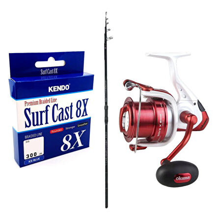 YekOutdoor Profesyonel Olta Seti Okuma Ceymar Tele surf 4.30M Surf Kamışı&Okuma Wave X-8000 3+1BB Olta Makinesi