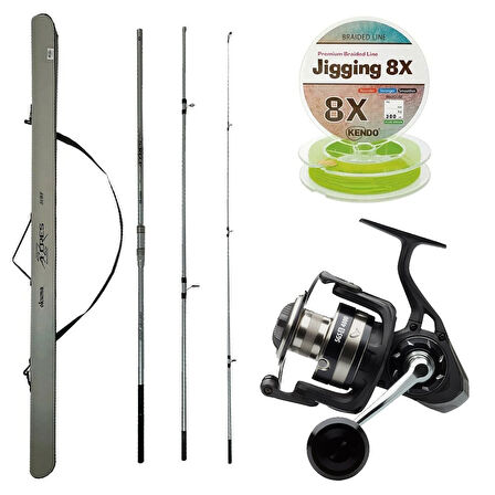 YekOutdoor Profesyonel Olta Seti Okuma Azores Surf 430cm 3 parça Surf Kamışı&Savage Gear SGS8 8000 FD 8+1BB Olta Makinesi