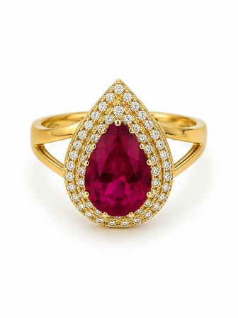 14 Ayar Ruby Queen Damla Taşlı Altın Yüzük